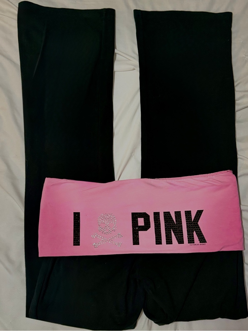 PINK Victoria's Secret Pink bedazzled skull wide leg leggings